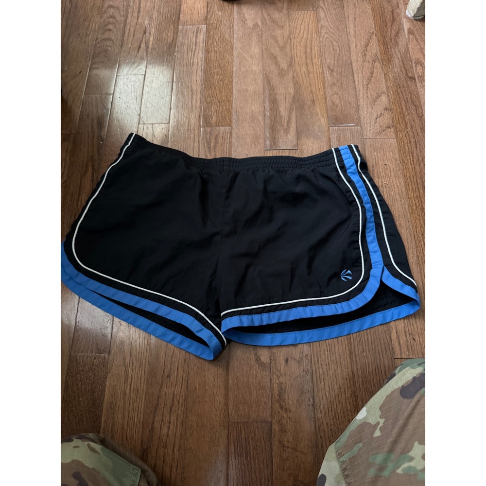 Old Navy Athletic Shorts Black Blue Trim Dolphin Hem Activewear Womens Medium
